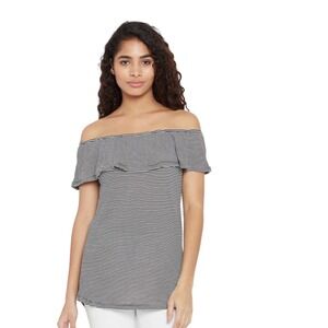 Preppy Abercrombie & Fitch Women Navy White Striped Off Shoulder Ruffle Top M